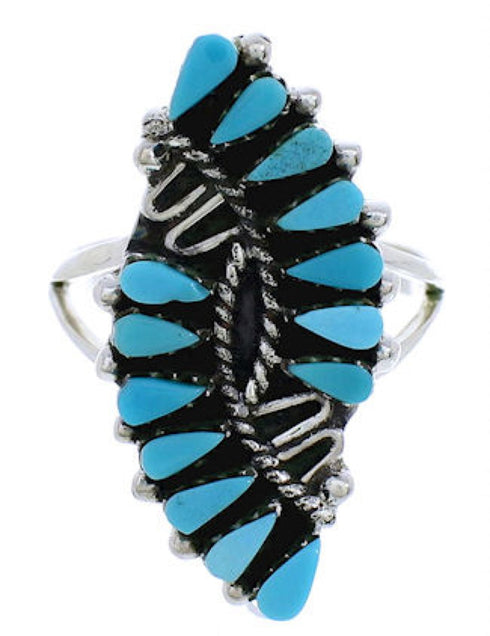 Genuine Sterling Silver Turquoise Needlepoint Ring Size 8-1/4 UX33405